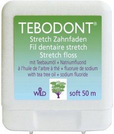 TEBODONT ЗУБНАЯ НИТЬ С МАСЛОМ ЧАЙНОГО ДЕРЕВА (MELALEUCA ALTERNIFOLIA) И ФТОРИДОМ НАТРИЯ, 50 М