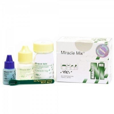MIRACLE MIX, склоіономірний цемент Цемент MIRACLE MIX набір: 15 г + 8 мл + 17 г