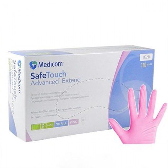 Перчатки нитриловые розовые неопудренные SAFE TOUCH 100 шт./уп, L