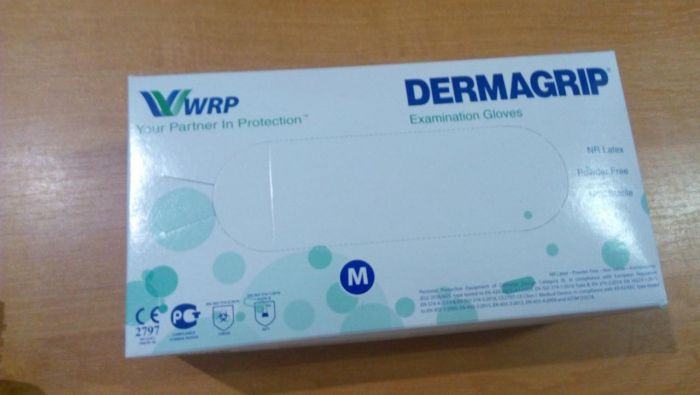 Перчатки латексные Dermagrip, WRP 100шт./уп.,РАЗМЕР M