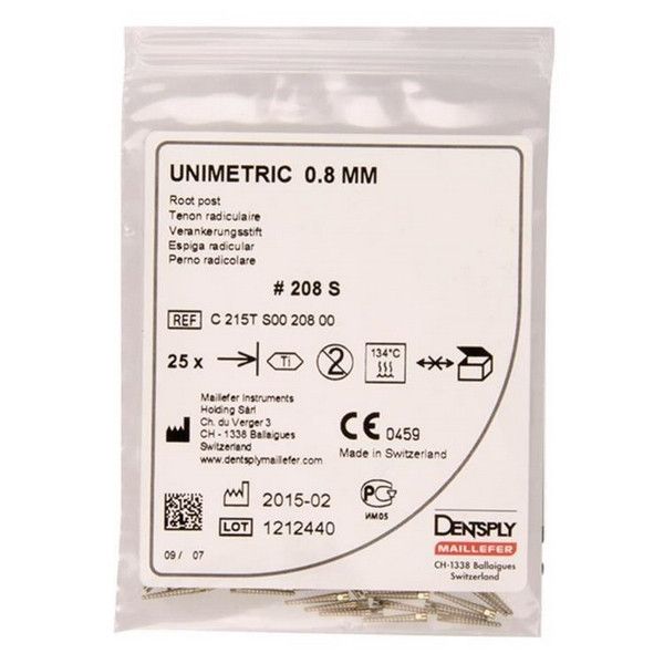 Набор штифтов Unimetric 0.8 MM ROOT-POST TITANIUM 208S