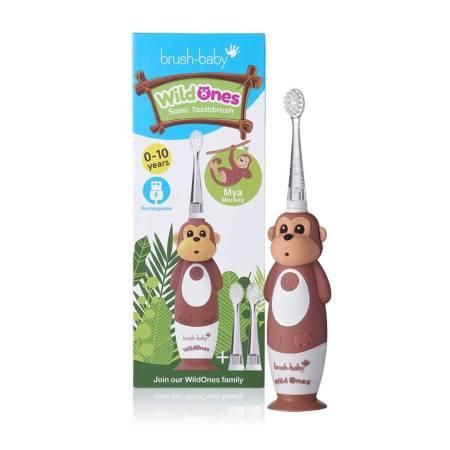Дитяча звукова зубна щітка Brush-Baby Sonic WildOnes від 0-10 років мавпочка