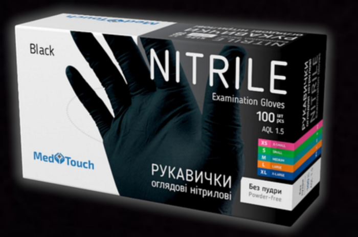 Одноразовые перчатки MedTouch нитриловые без пудры,100 шт(черные)