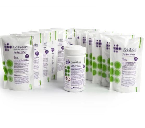 Серветки для дезінфекції поверхонь V-Wipes Standart, TopDental 12 уп + 1 баночка